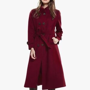 Escalier Women's Wool Trench Coat Winter Double-Breasted Jacket with Belt